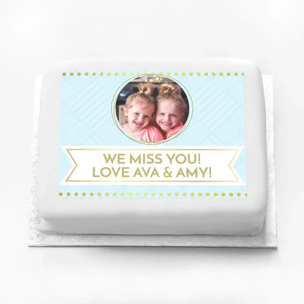 Personalised Photo Cake - Blue Pastel Personalised Cake