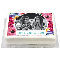 Personalised Photo Cake - Watercolour Flowers Personalised Cake