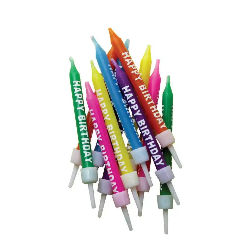 Happy Birthday Rainbow Candles with Holders (x12) General Party