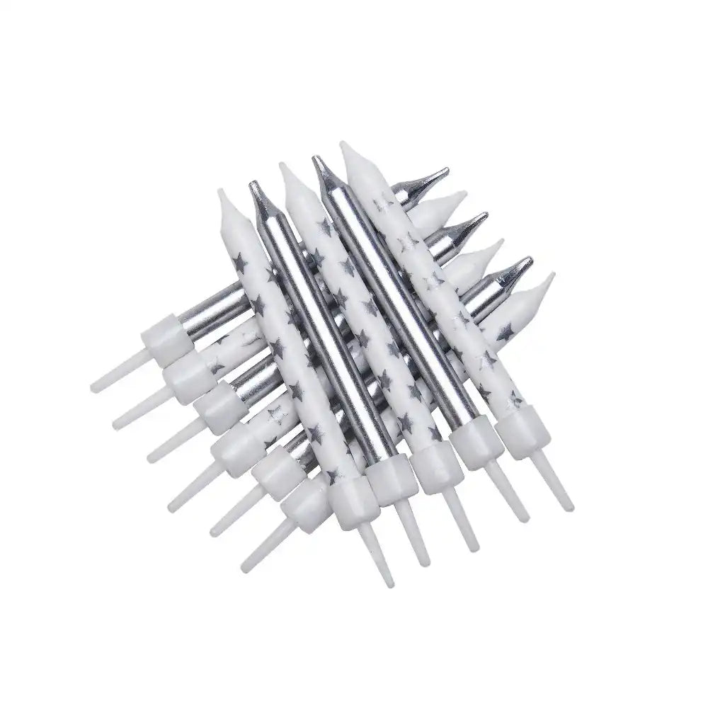 Metallic Candles Silver Star (x12) General Party