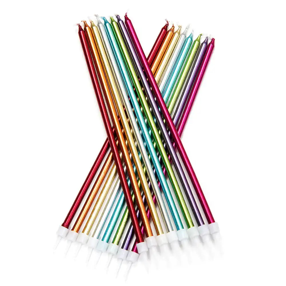 Tall Metallic Rainbow Candles with Holders (x12) General Party