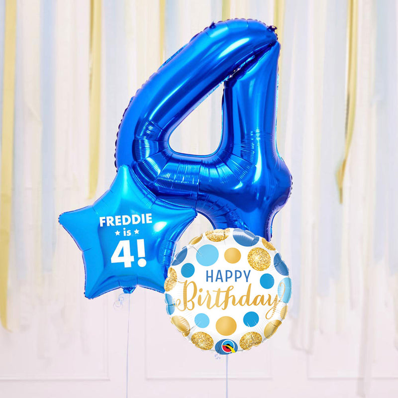 Personalised 4th Birthday Inflated Balloon Bunch – Blue