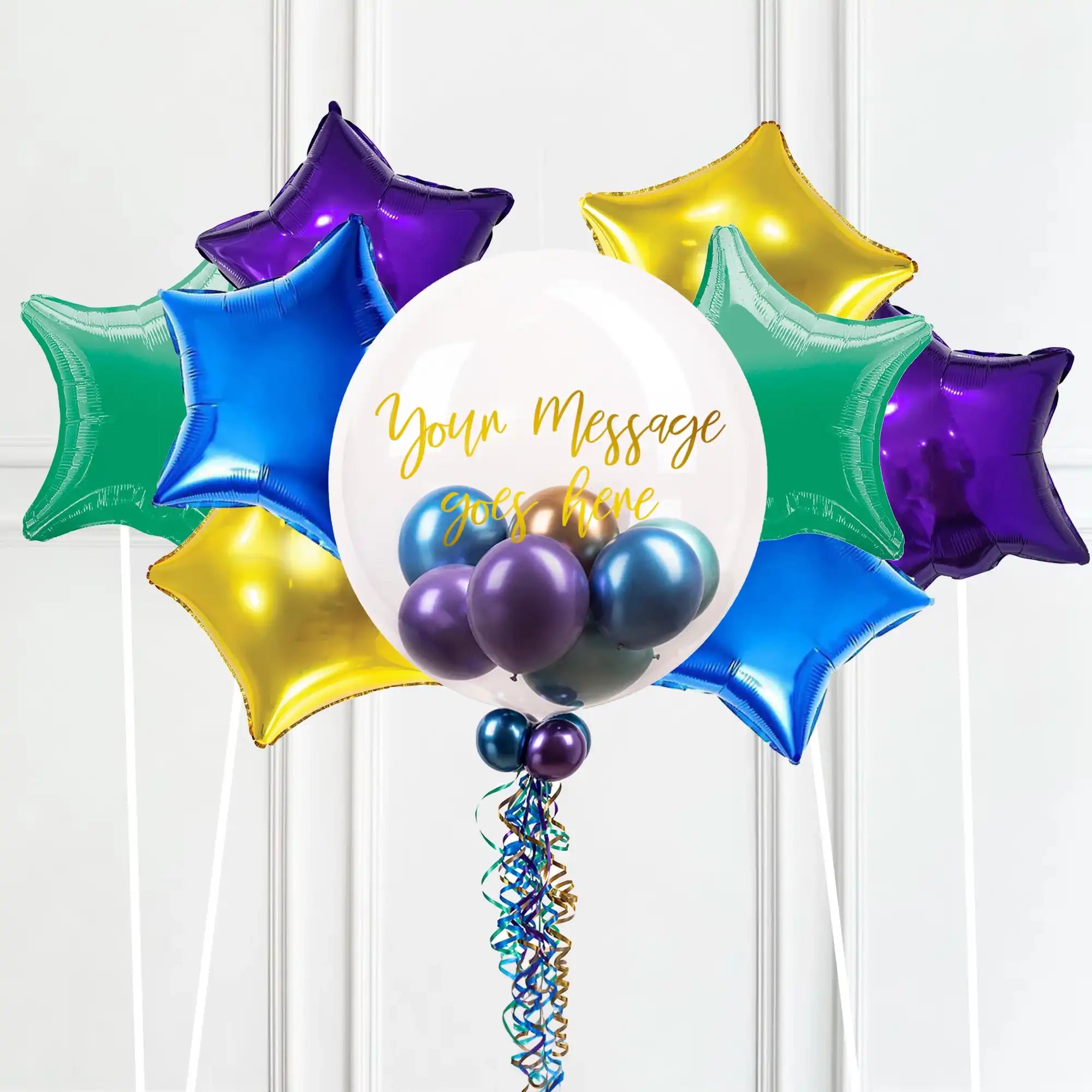 Personalised Bubble Balloon in a Box – Chrome Luxe Mini Balloons 8 Extra Balloons Personalised Balloons