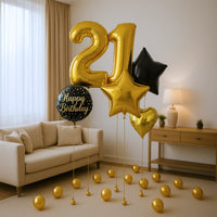 Deluxe Personalised Balloon Bunch - 21st Birthday Black & Gold Personalised Balloons