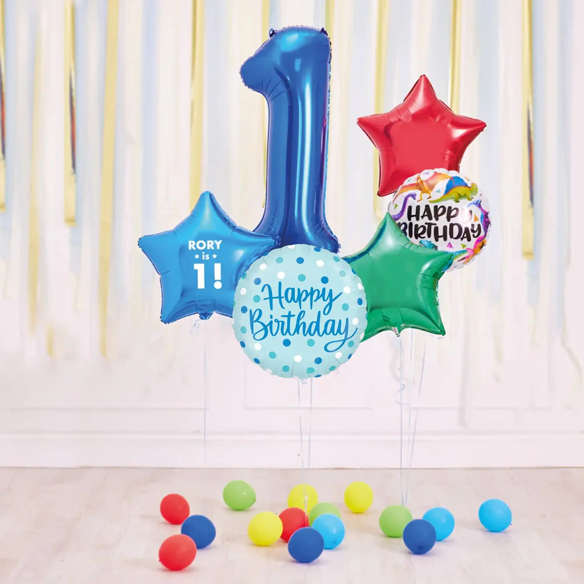 Deluxe Personalised Balloon Bunch - 1st Birthday Blue Personalised Balloons