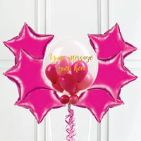 Personalised Bubble Balloon in a Box – Flamingo Pink 6 Extra Balloons Personalised Balloons