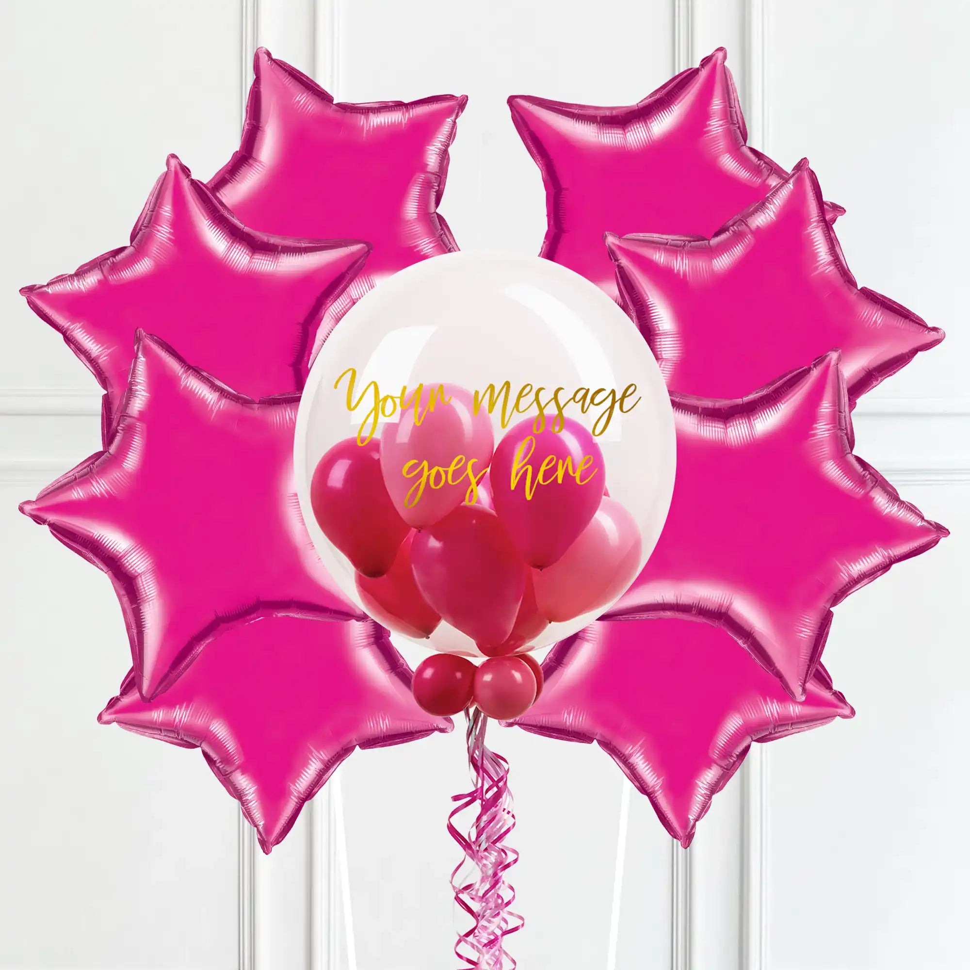 Personalised Bubble Balloon in a Box – Flamingo Pink 8 Extra Balloons Personalised Balloons