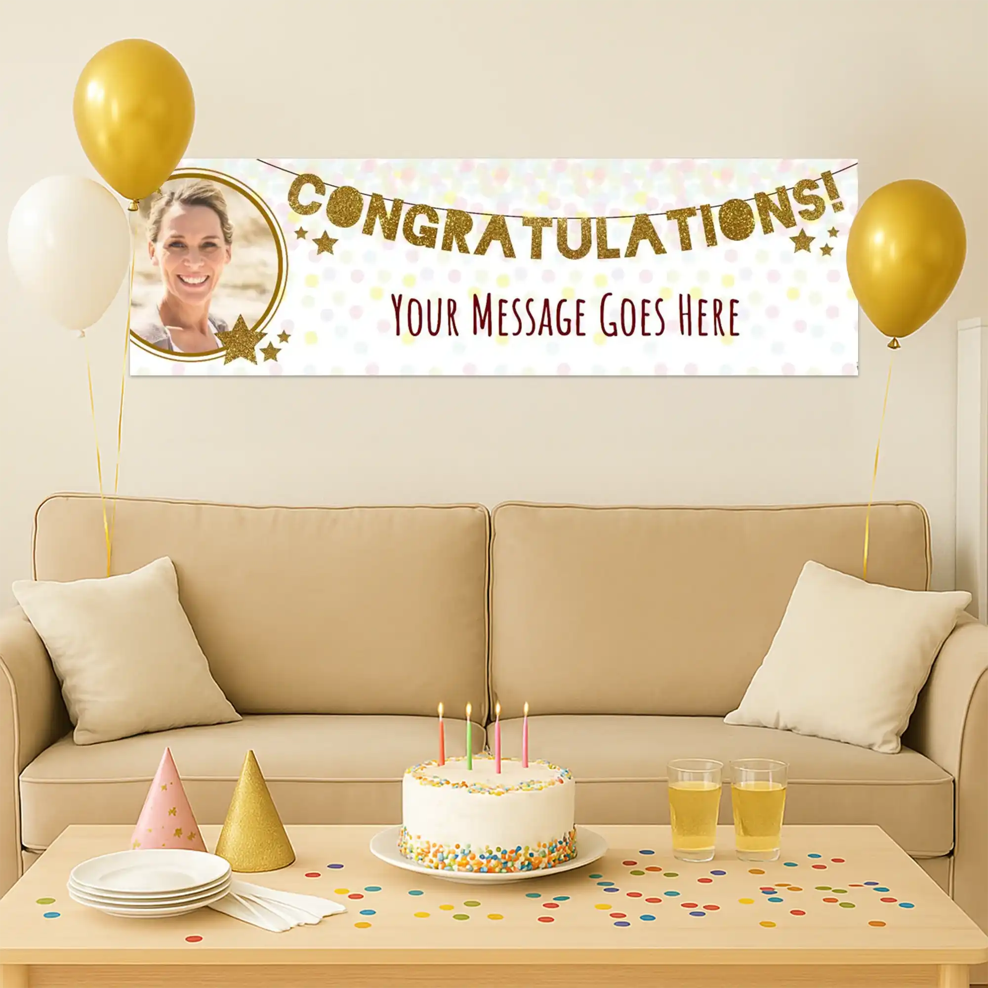 Gold Garland Congratulations Personalised Party Banner Personalised Banner