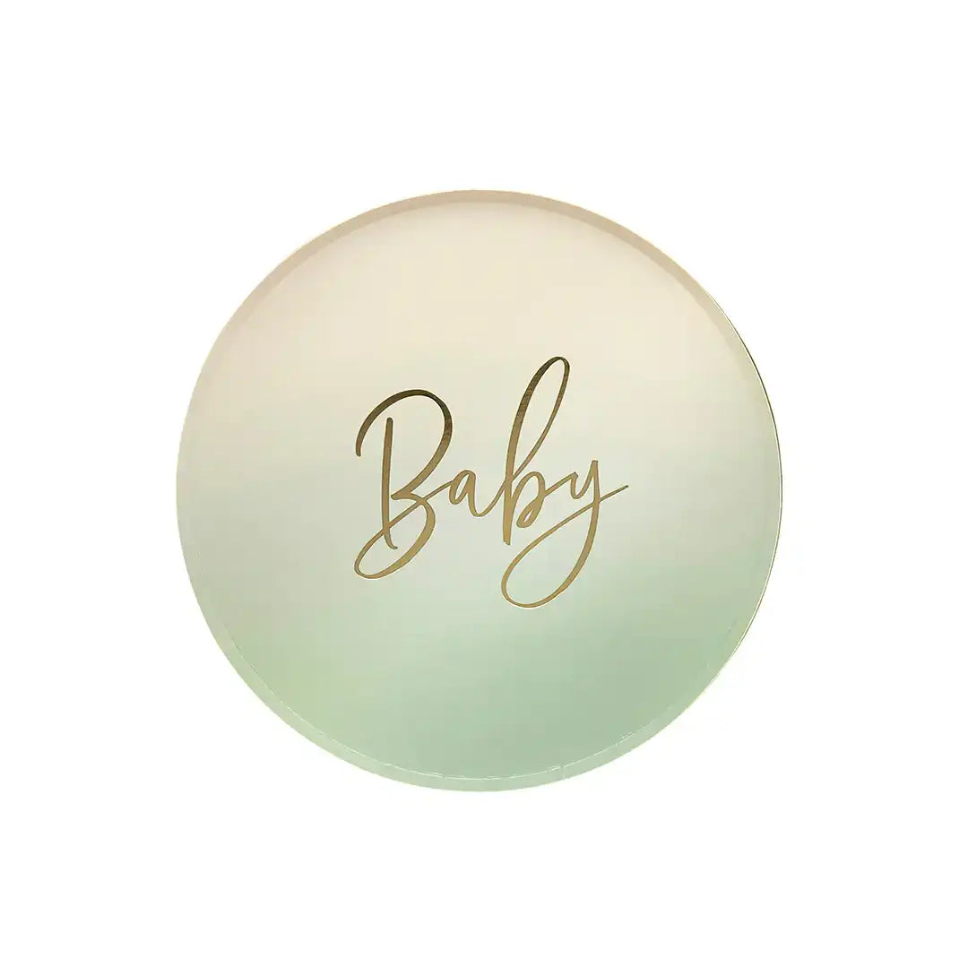 Sage Green 'Baby' Paper Plates (x8) Baby Shower