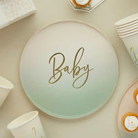 Sage Green 'Baby' Paper Plates (x8) Baby Shower