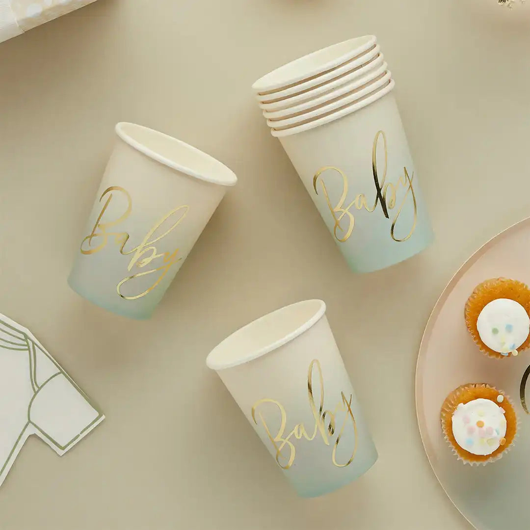 Sage Green 'Baby' Paper Cups (x8) Baby Shower