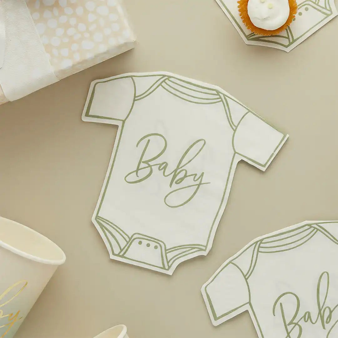 Sage Green Babygrow Paper Napkins (x16) Baby Shower
