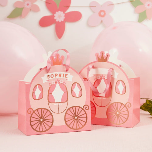 Princess Carriage Party Bags with Personalised Sticker Sheets (x4)