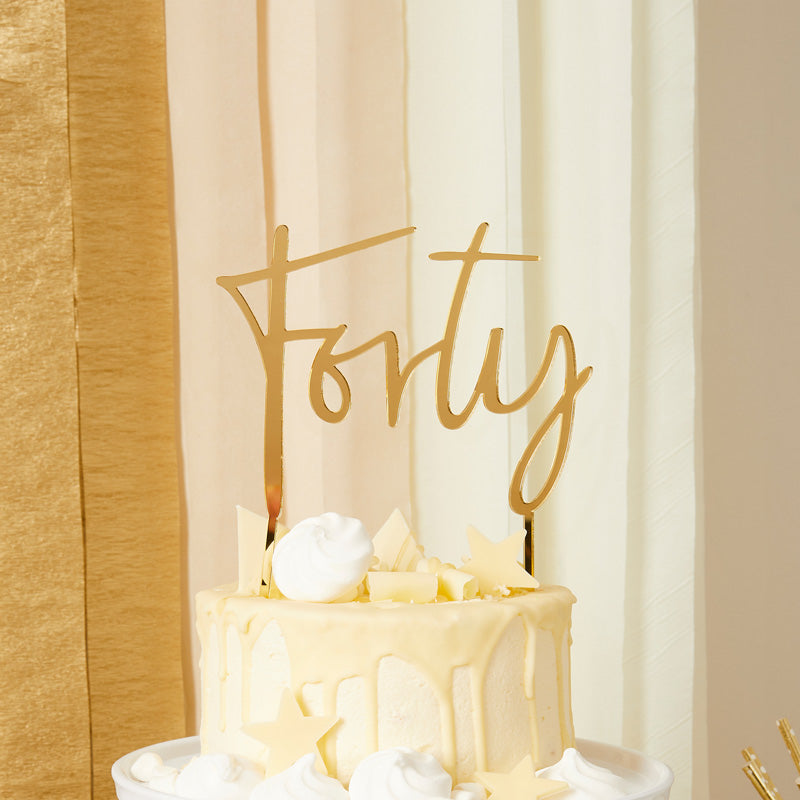 Gold Acrylic 'Forty' Cake Topper