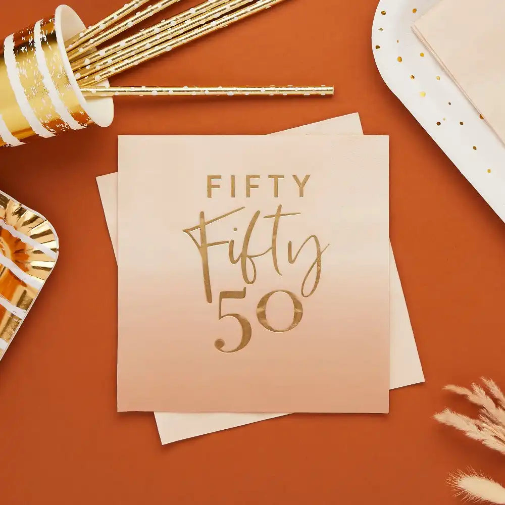 Gold Foil 'Fifty' Paper Napkins (x16) Milestone