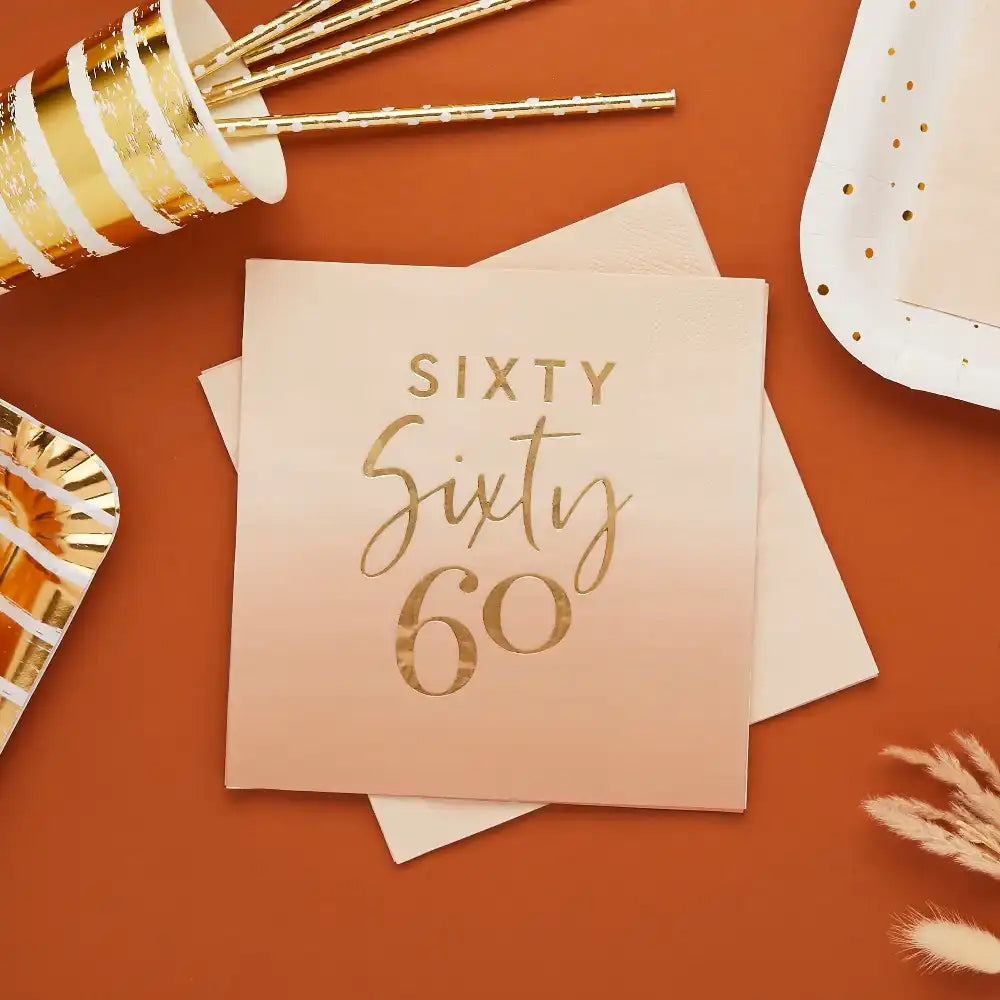 Gold Foil 'Sixty' Paper Napkins (x16) Milestone