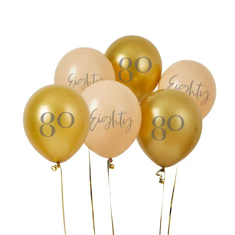 Gold & Nude 80th Birthday Latex Balloons (x6) Milestone