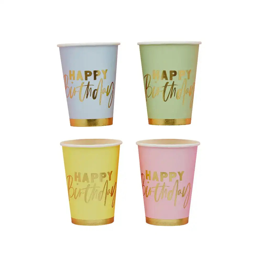 Pastel 'Happy Birthday' Paper Cups (x8) General Party
