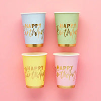 Pastel 'Happy Birthday' Paper Cups (x8) General Party