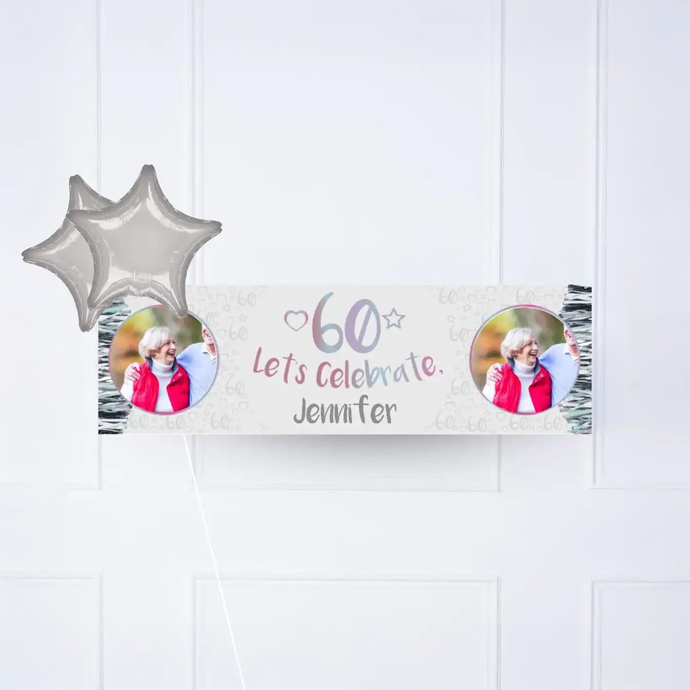 Iridescent 60th Personalised Party Banner Yes 2 Balloons Personalised Banner