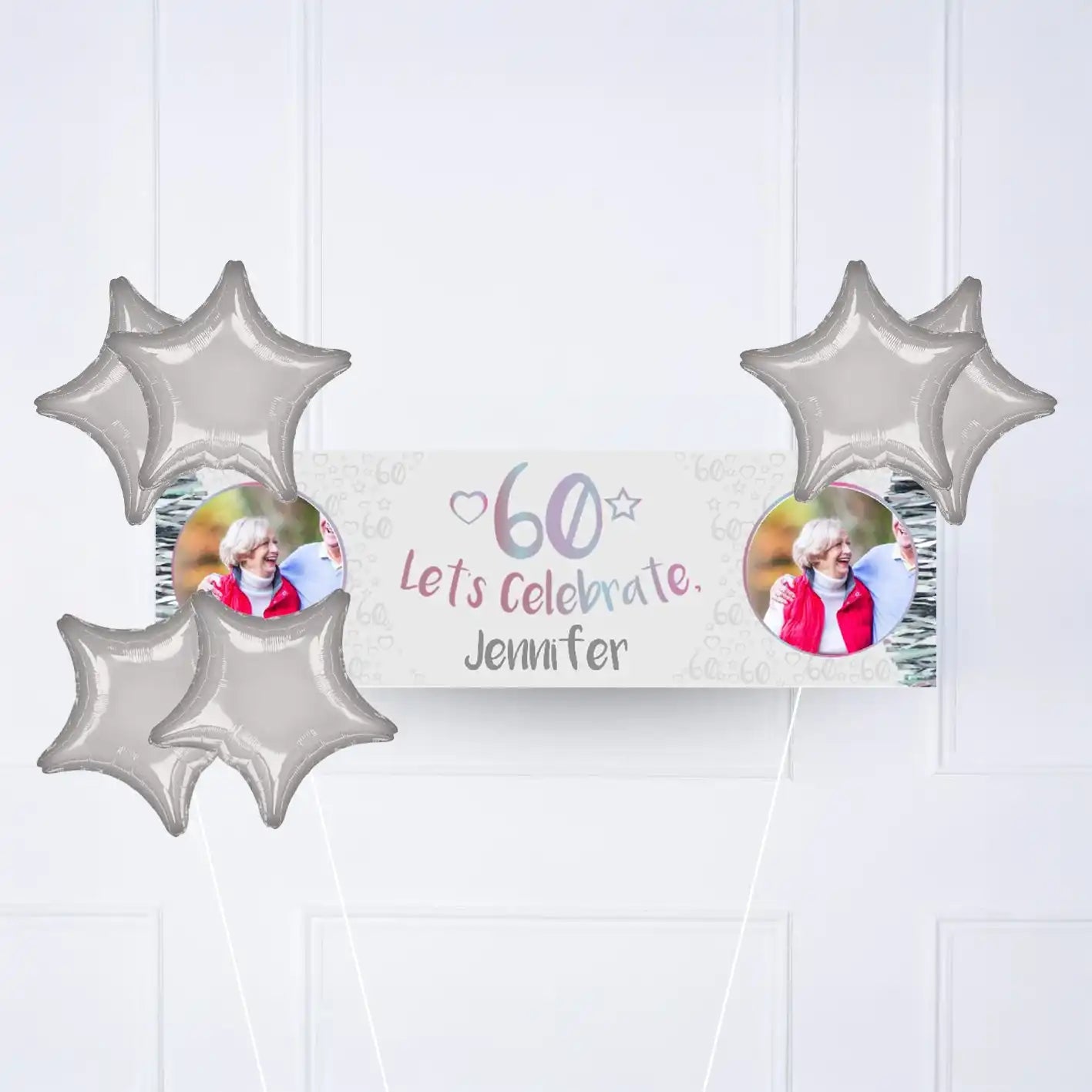 Iridescent 60th Personalised Party Banner Yes 6 Balloons Personalised Banner