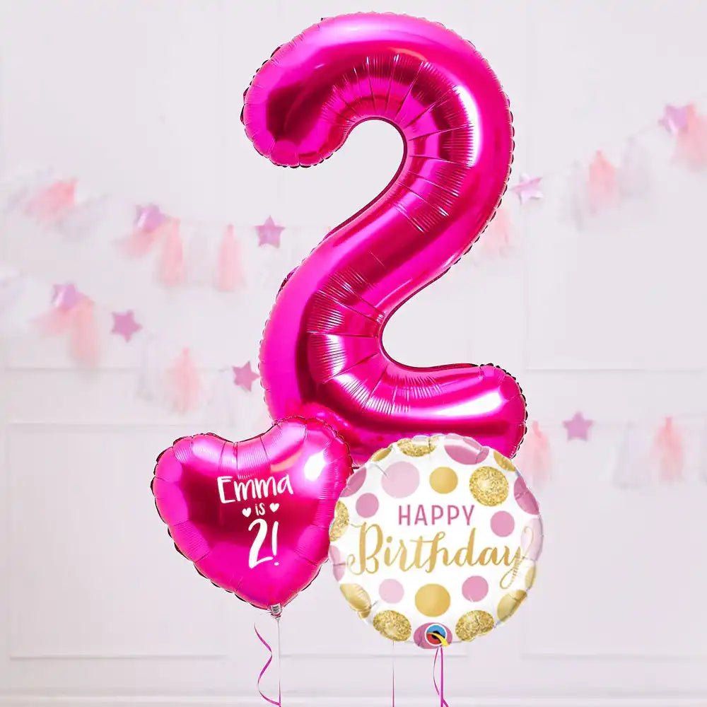 Personalised 2nd Birthday Inflated Balloon Bunch – Pink Personalised Balloons