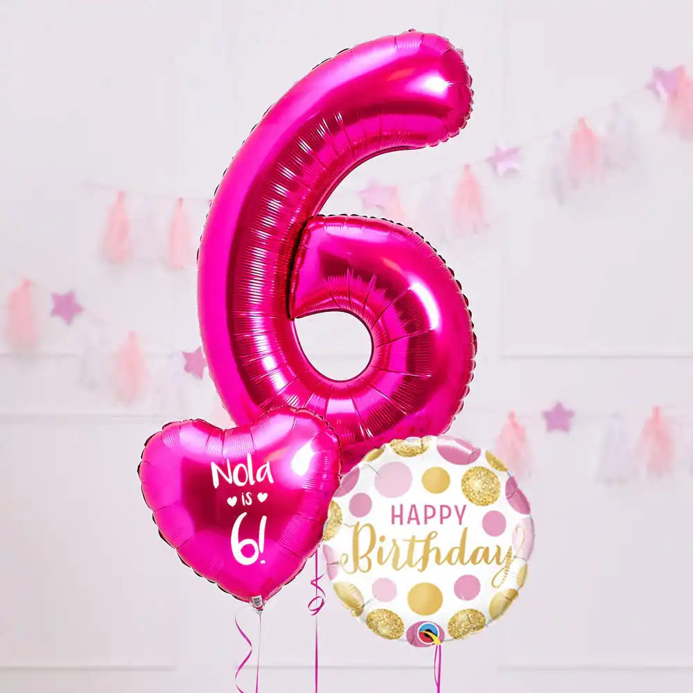 Personalised 6th Birthday Inflated Balloon Bunch – Pink Personalised Balloons