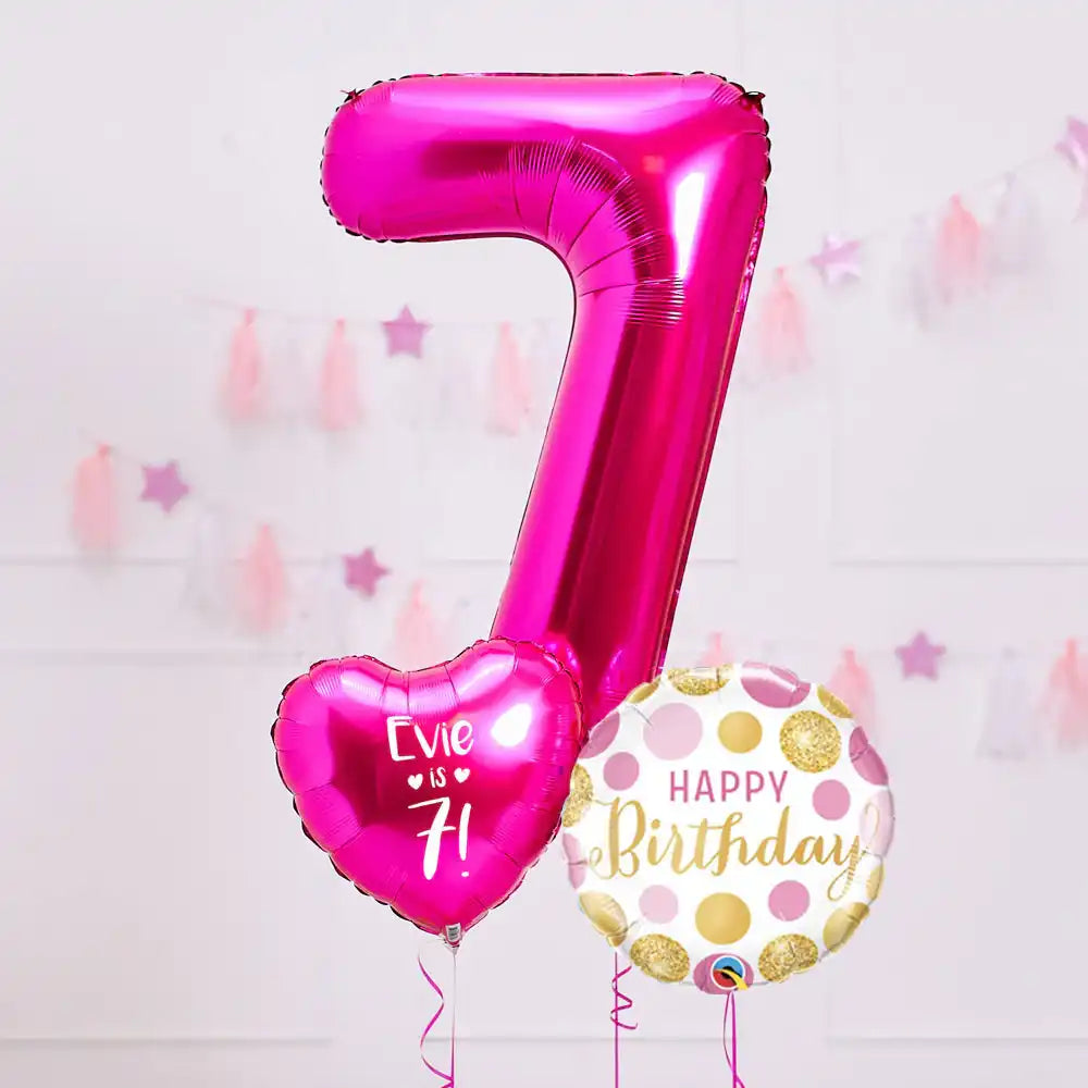 Personalised 7th Birthday Inflated Balloon Bunch – Pink Personalised Balloons