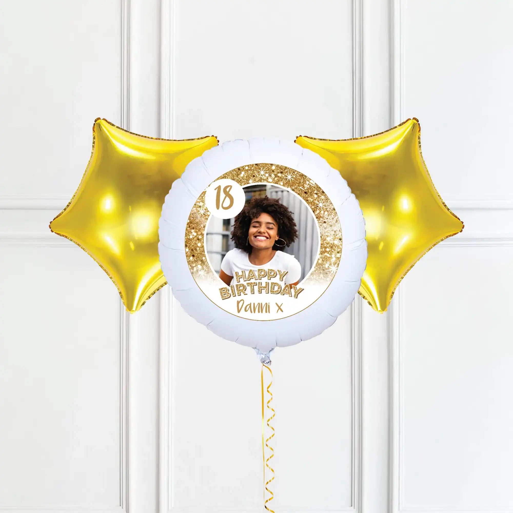 Personalised Photo Balloon - Any Age Birthday: White Lustre Single Photo 2 Balloons Personalised Balloons
