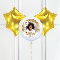 Personalised Photo Balloon - Any Age Birthday: White Lustre Single Photo 4 Balloons Personalised Balloons