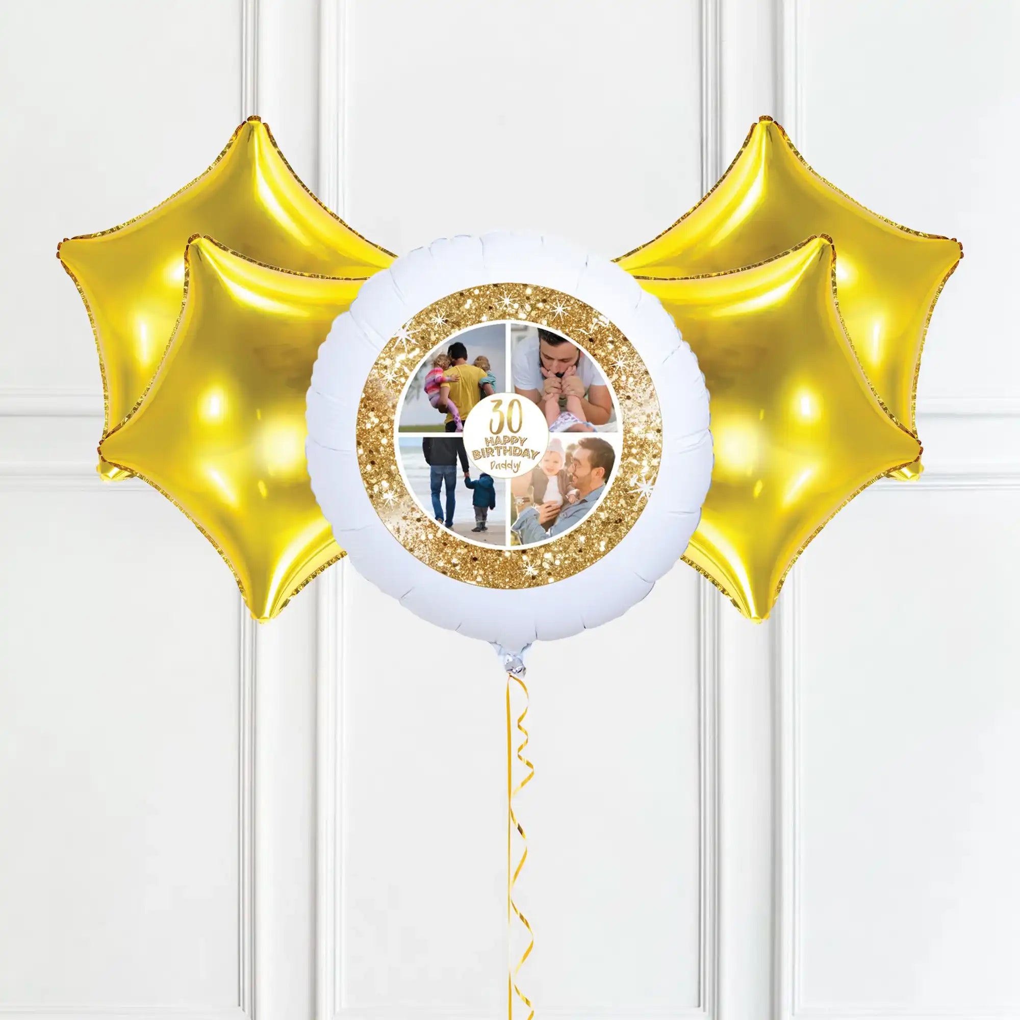 Personalised Photo Balloon - Any Age Birthday: White Lustre Multi Photo 4 Balloons Personalised Balloons