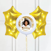 Personalised Photo Balloon - Any Age Birthday: White Lustre Single Photo 6 Balloons Personalised Balloons