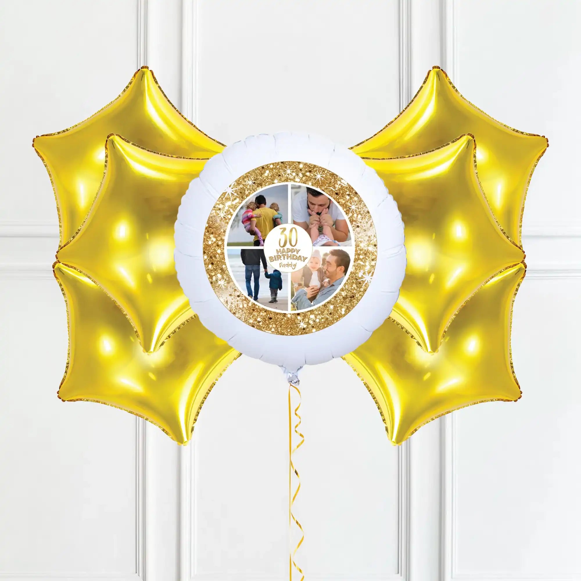 Personalised Photo Balloon - Any Age Birthday: White Lustre Multi Photo 6 Balloons Personalised Balloons