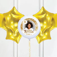 Personalised Photo Balloon - Any Age Birthday: White Lustre Single Photo 8 Balloons Personalised Balloons