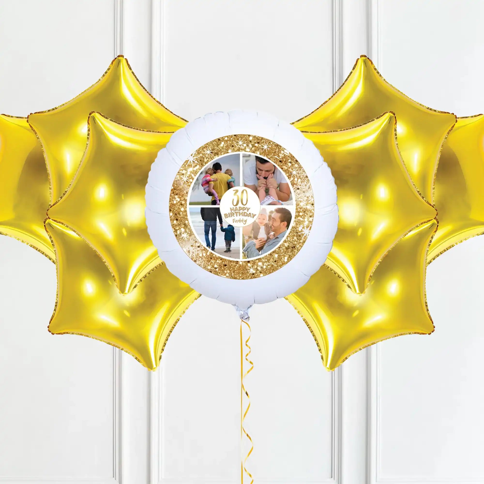Personalised Photo Balloon - Any Age Birthday: White Lustre Multi Photo 8 Balloons Personalised Balloons