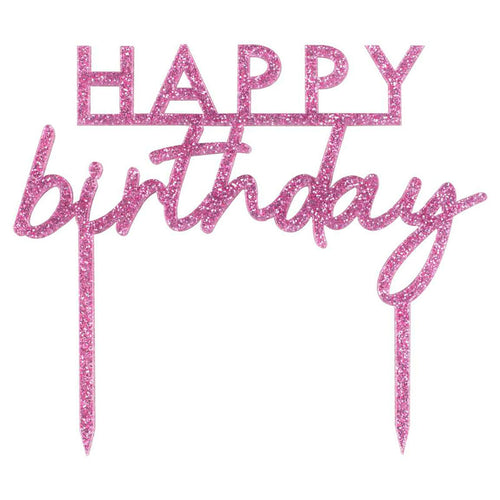 Pink Glitter Acrylic Happy Birthday Cake Topper