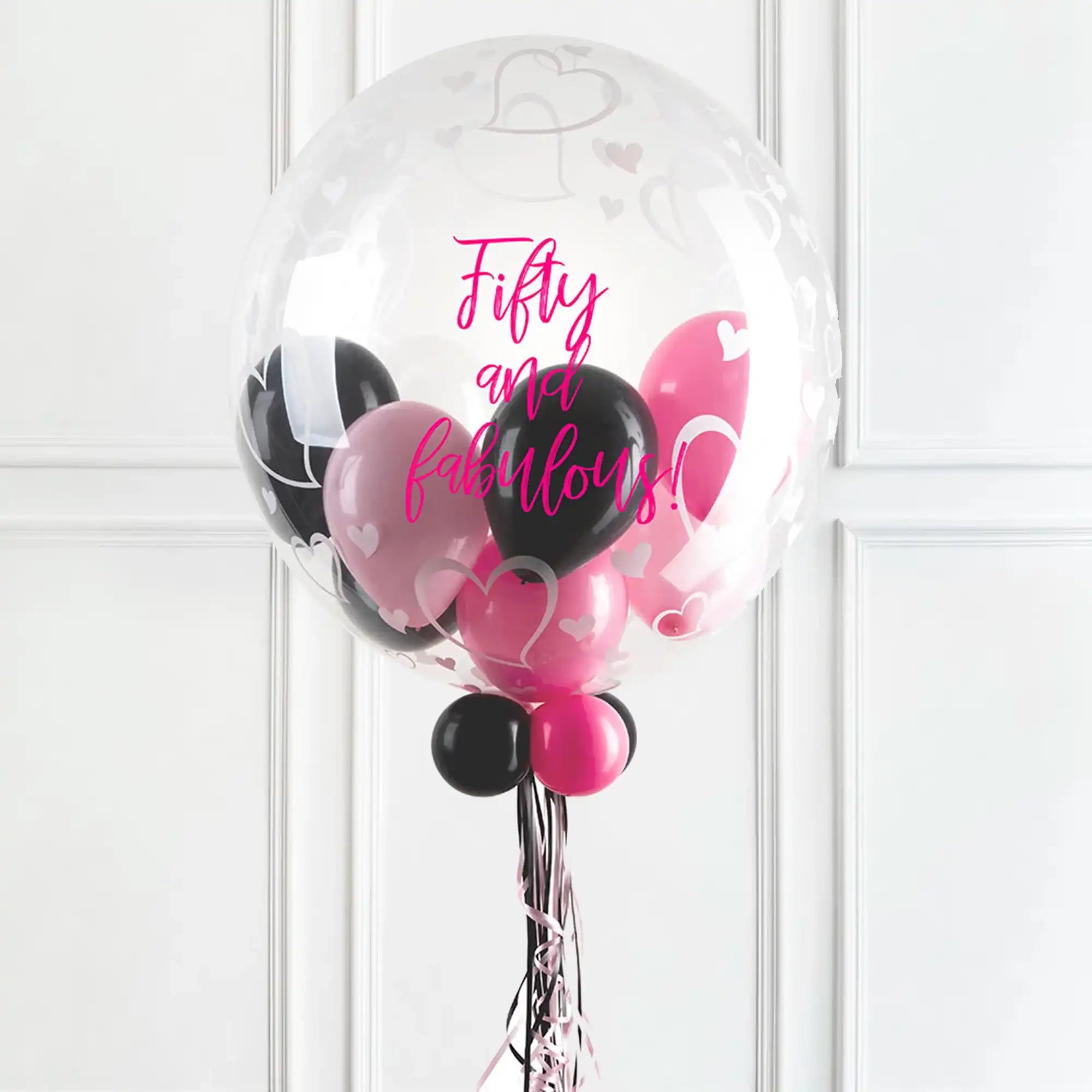 Personalised Bubble Balloon in a Box - Stylish Hearts Personalised Balloons