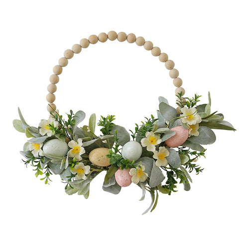 Reusable Wooden Bead and Foliage Spring Wreath