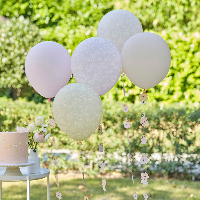 Floral Balloon Bundle with Balloon Tails (x5)
