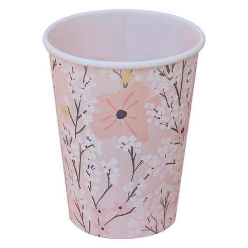 Pink Floral Party Cups (x8)