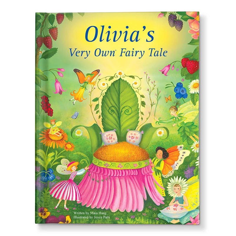 Book cover of 'Olivia's Very Own Fairy Tale' with colorful illustrations of fairies and a fairy tale castle.