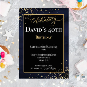 Personalised Age Birthday Navy and Black Confetti Invitation