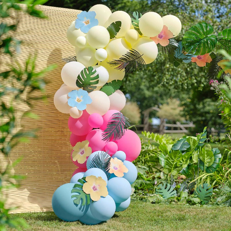 Hawaiian Balloon Arch with Tropical Flowers and Foliage