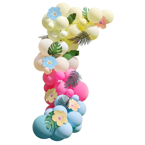 Hawaiian Balloon Arch with Tropical Flowers and Foliage