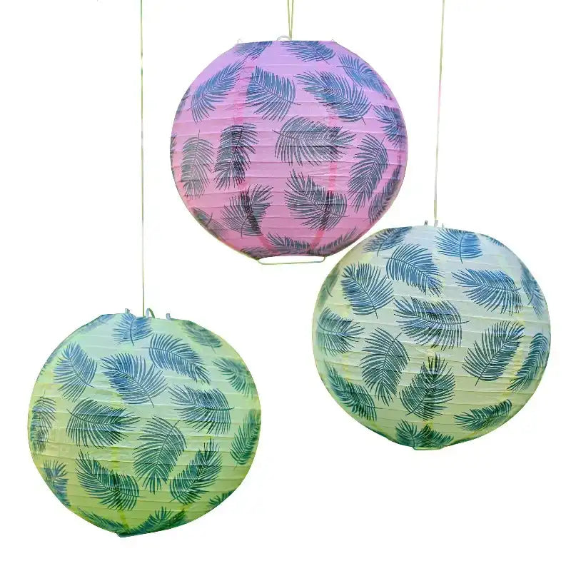 Hawaiian Palm Leaf Print Hanging Lantern Decorations (x3) Summer