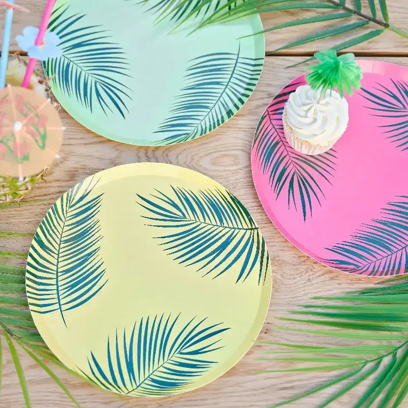 Hawaiian Tiki Palm Leaf Printed Paper Plates (x8) Summer