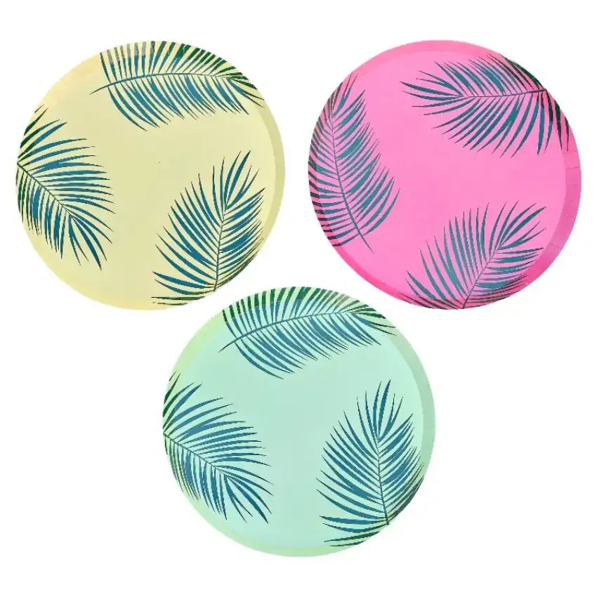 Hawaiian Tiki Palm Leaf Printed Paper Plates (x8) Summer