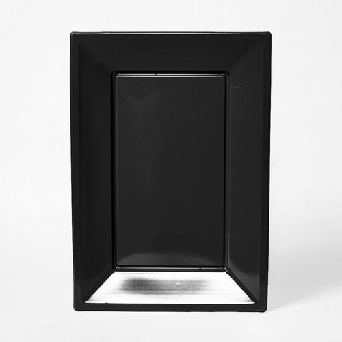 A black, rectangular plastic serving tray for party food