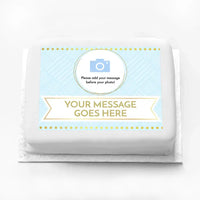 Personalised Photo Cake - Blue Pastel Photo & Message Large (up to 20 small portions) Personalised Cake