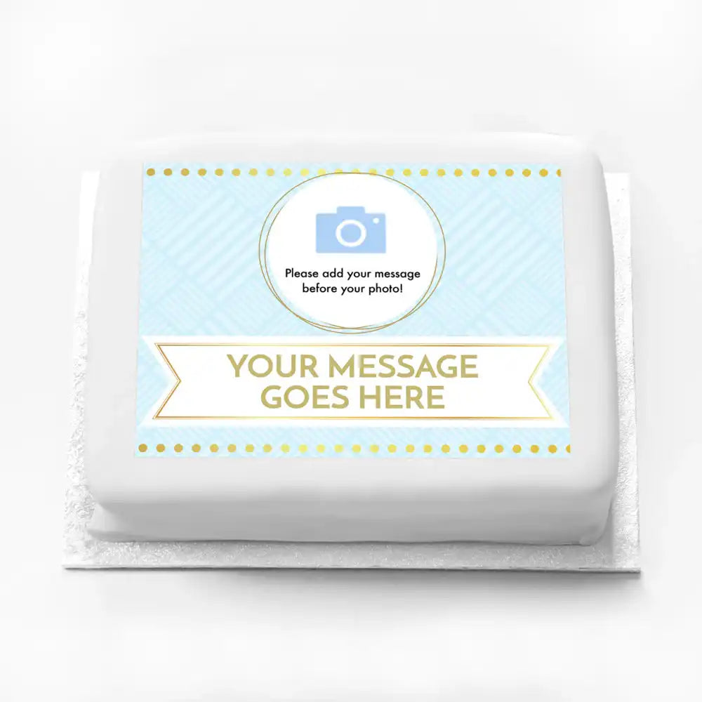 Personalised Photo Cake - Blue Pastel Photo & Message Large (up to 20 small portions) Personalised Cake
